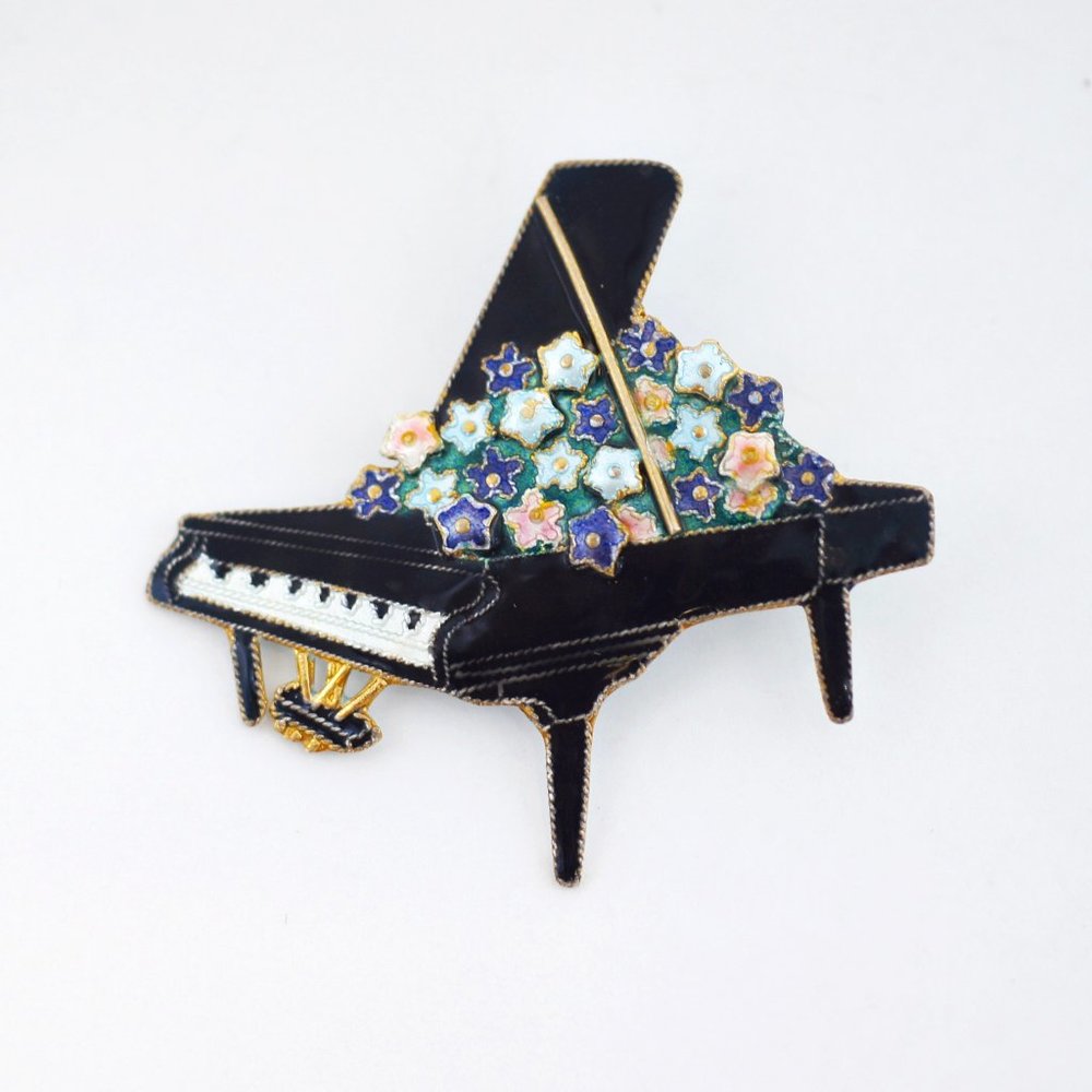 Zarah 925 Sterling Silver Enamel Vintage Flowered Piano Pin ref#1